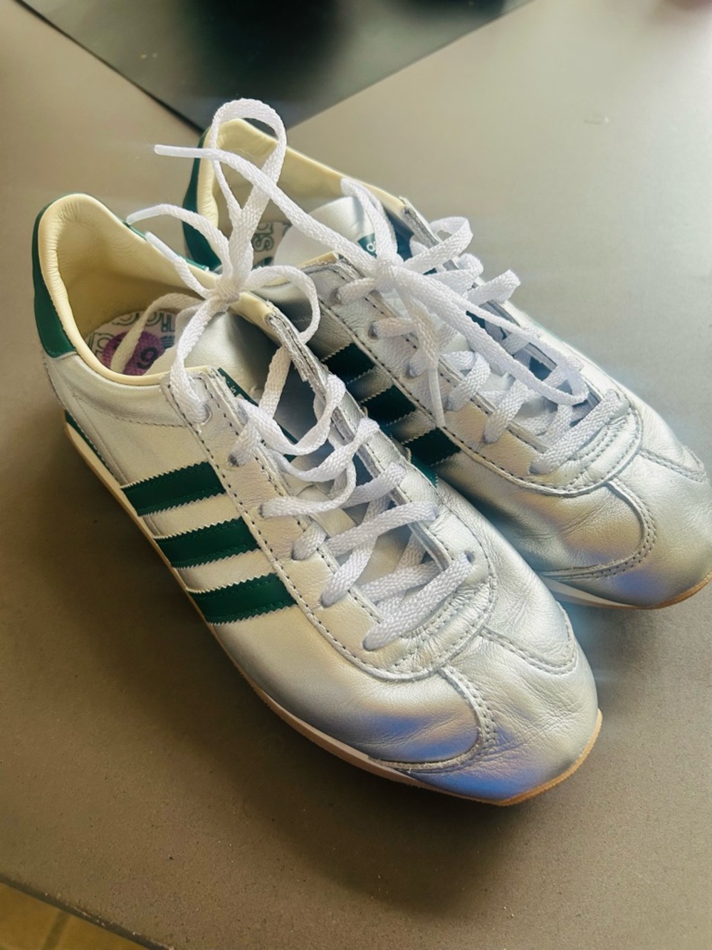 adidas Silver with Green Stripes Women’s Sneakers - Picture 7 of 8
